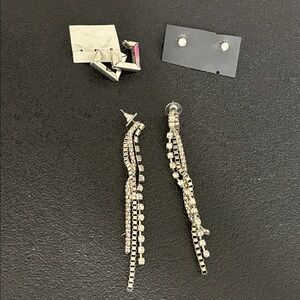 Bundle Silver Tone Fashion Earrings Set of 3